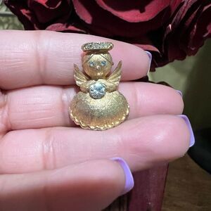 VINTAGE Angel Halo Gold Brooch w/Rhinestones
